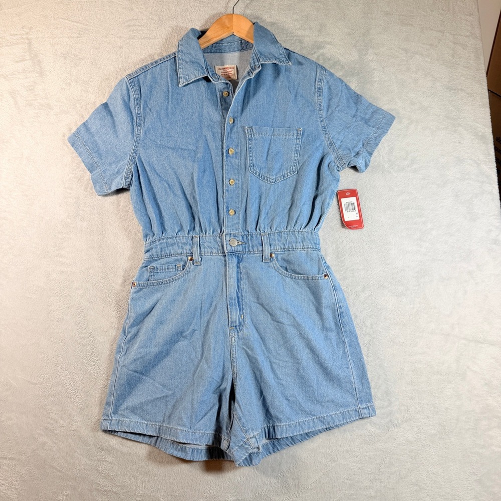 Levi's Womens Denim Romper Light Wash Size S Short Sleeve Button Front NWT
